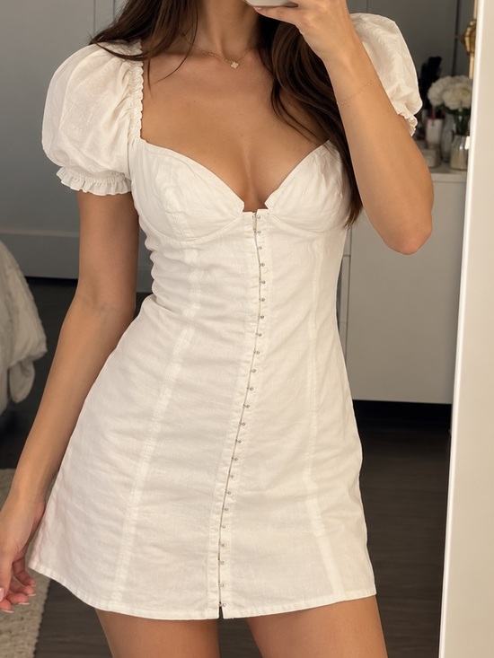 Urban Outfitters Dresses & Skirts - Urban Outfitters White Corset-Style Puff Sleeve Dress
